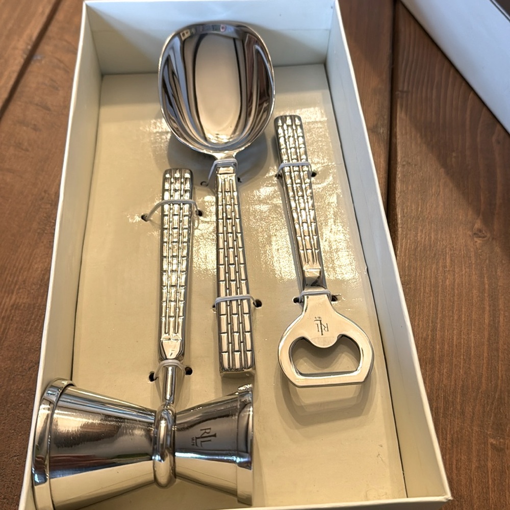 Ralph Lauren Watchband -3 piece Bar tool set- New in Box.